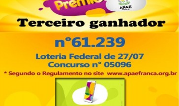 Terceiro Ganhador Show de Pr&ecirc;mios da APAE